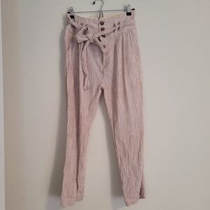 Free People Rumors Slub Yarn Dye Cotton Front Tie Pants Striped Red Cream